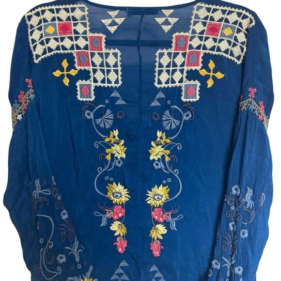 Johnny Was Navy Floral Embroidered Top - Picture 11 of 15